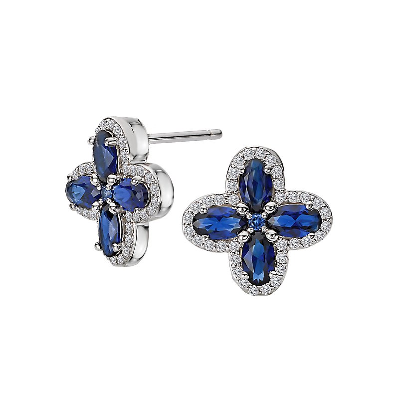 Luxora Sapphire Clover Stud Earrings in 14K White Gold