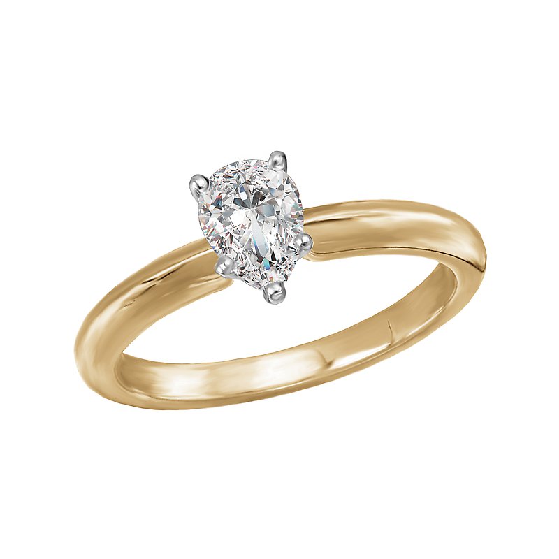 Glemera Solitaire Semi-Mount Diamond Engagement Ring - 14K Yellow Gold Pear Shape 1/2 Carat