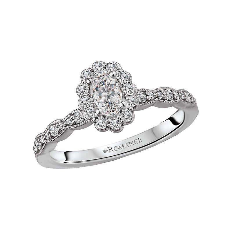 Orbelle Petite 14K White Gold Oval Halo Diamond Engagement Ring