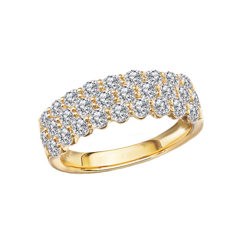 Luxora Triple Row Diamond Band 14K Yellow Gold Fashion Ring