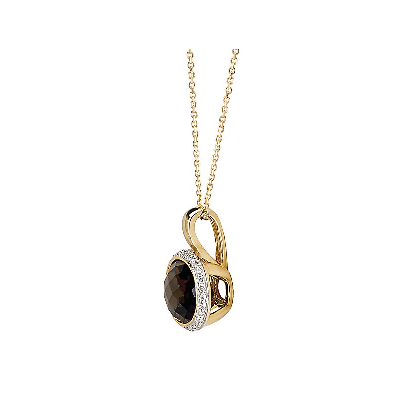 Luxora Diamond Smoky Quartz Oval Pendant in 14K White and Yellow Gold