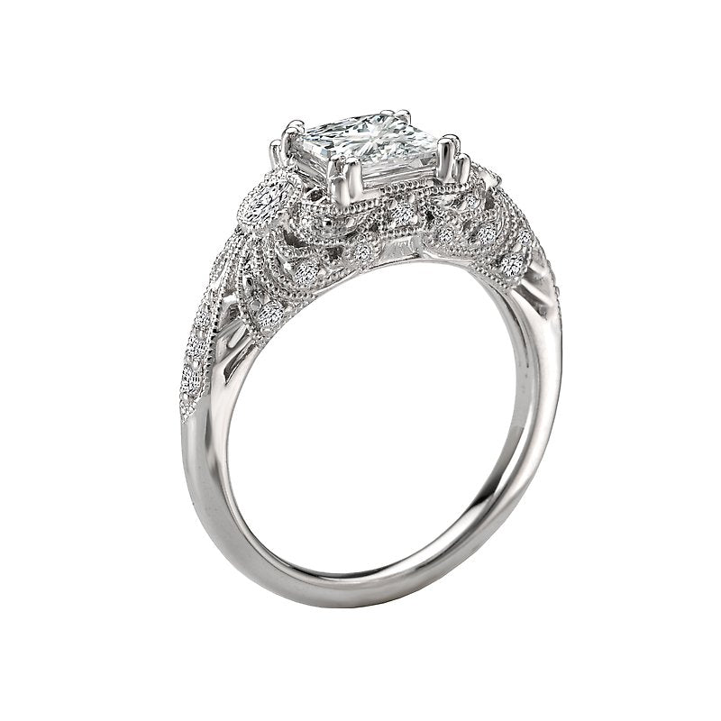 Vintage 18K White Gold Diamond Engagement Semi-Mount Ring