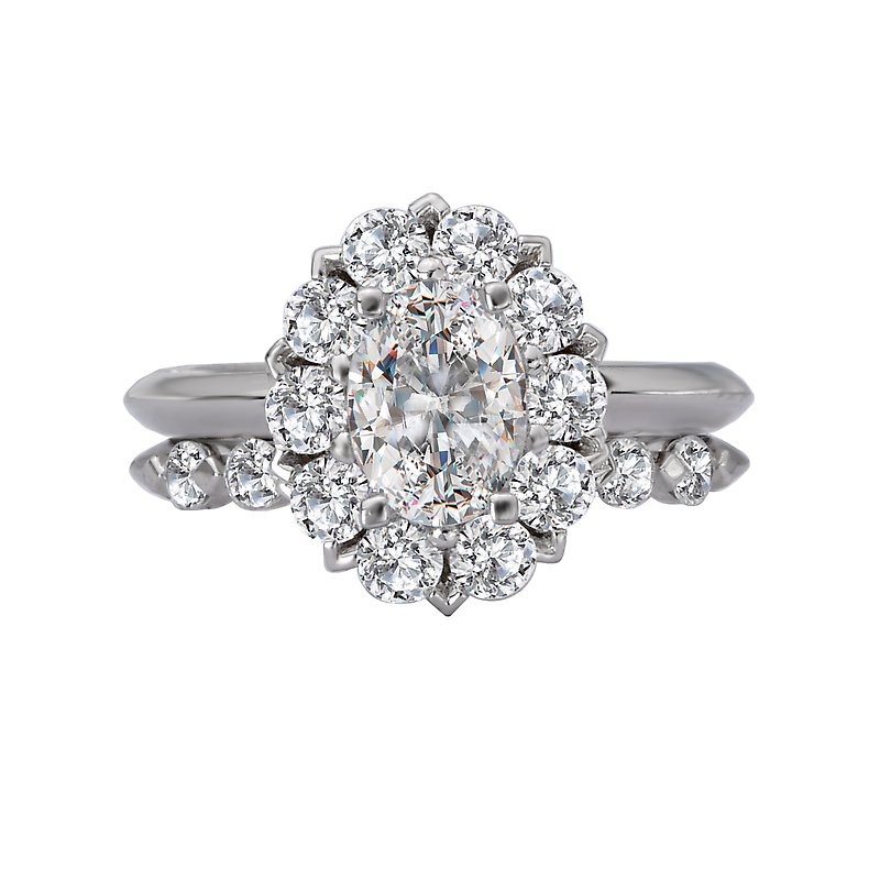 Orbelle Halo Semi-Mount Diamond Ring in 14K White Gold with Oval Lab Grown Diamond