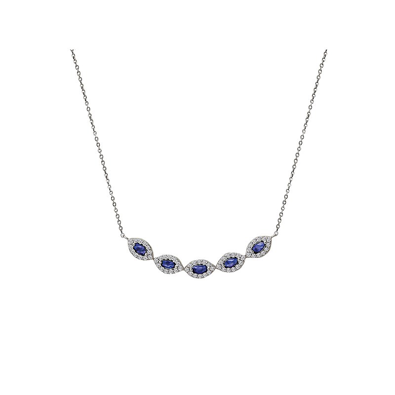 Luxora Marquise Sapphire and Diamond Necklace in 14K White Gold
