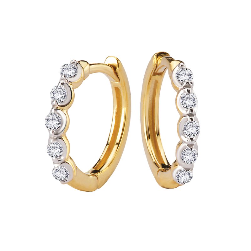 Luxora Two-Toned Lab Grown Diamond Huggie Earrings | 14kt Yellow & White Gold
