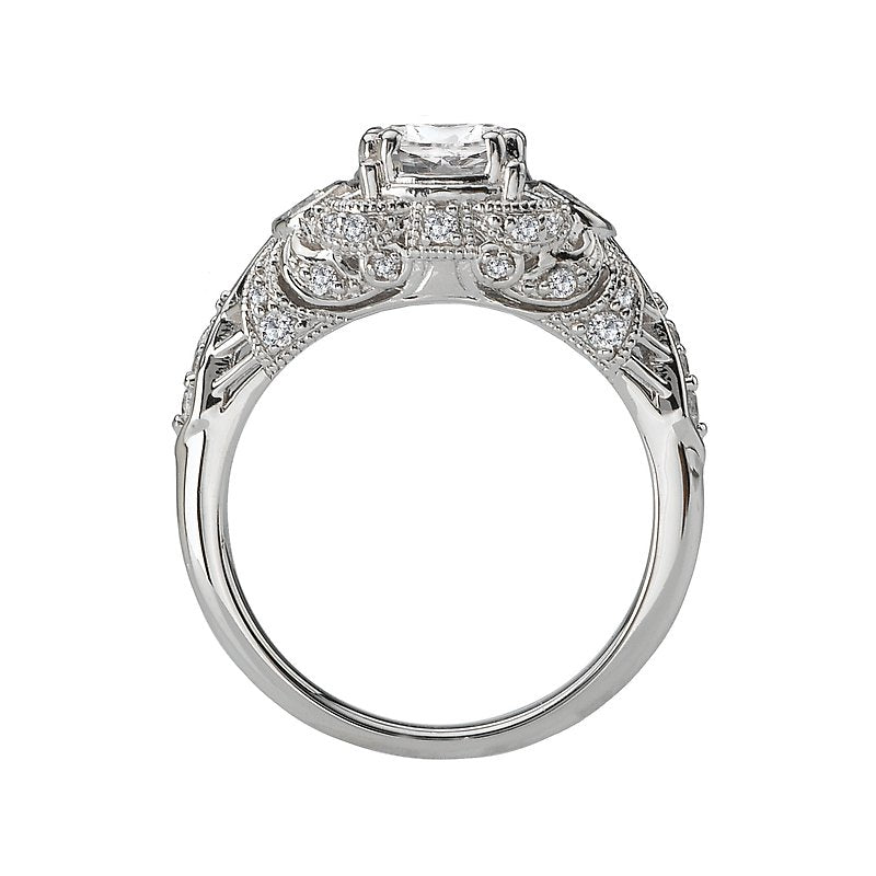 Vintage Style 18K White Gold Diamond Engagement Semi-Mount Ring