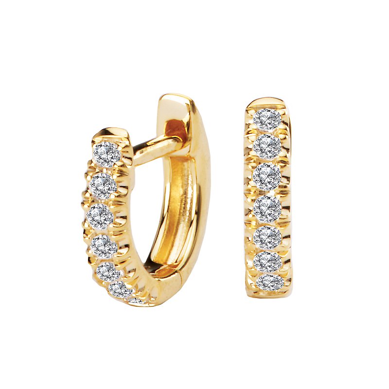 Luxora 14K Yellow Gold Round Diamond Huggie Hoop Earrings