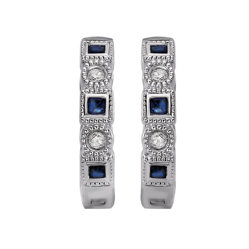 Luxora Diamond and Sapphire Huggie Earrings in 14K White Gold