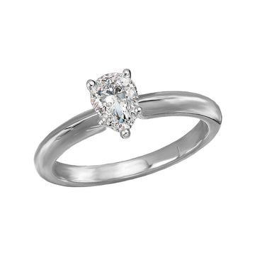 Glemera Solitaire Semi-Mount Diamond Engagement Ring - 14K White Gold Oval Shape 1/2 Carat