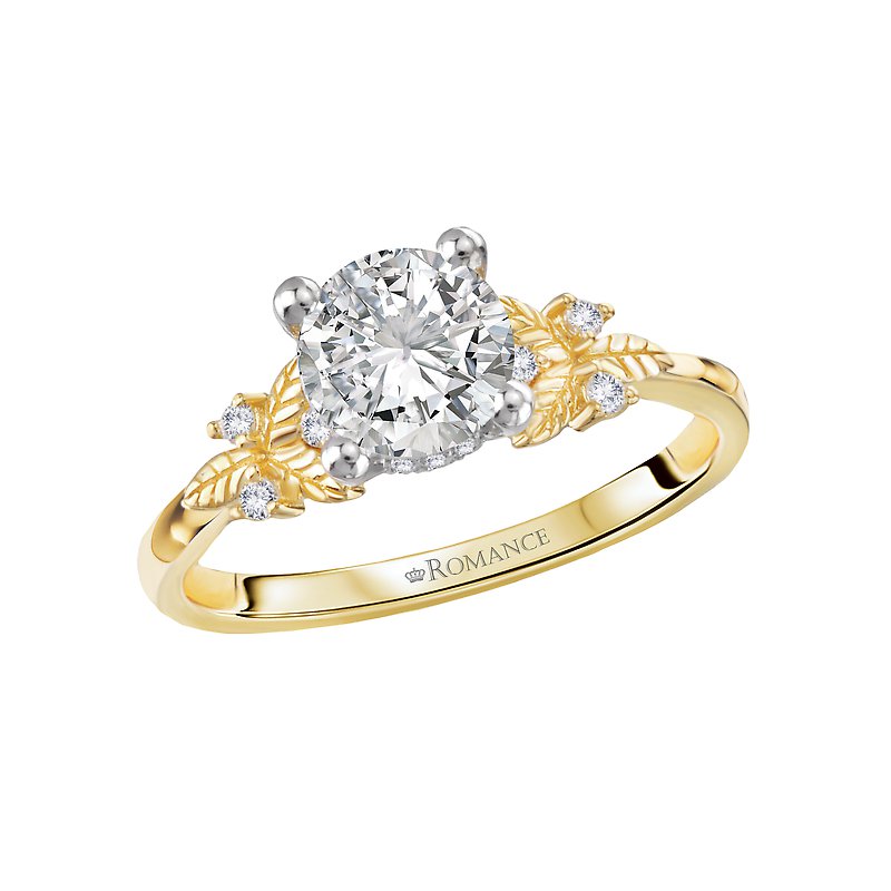 Orbelle 14K Yellow Gold Semi-Mount Diamond Engagement Ring with Hidden Halo and Leaf Design