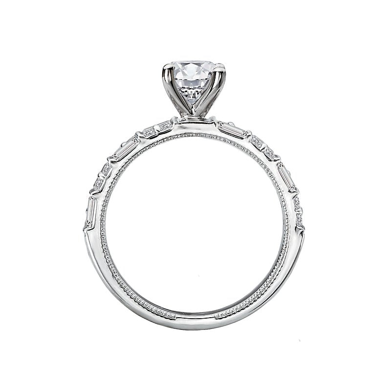 Vintage 14K White Gold Diamond Engagement Ring Semi-Mount for 7x5mm Emerald Cut Stone
