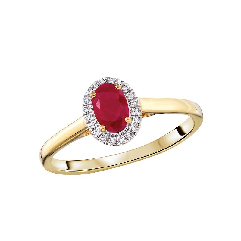 Luxora 14K Yellow Gold Ruby and Diamond Halo Fashion Ring