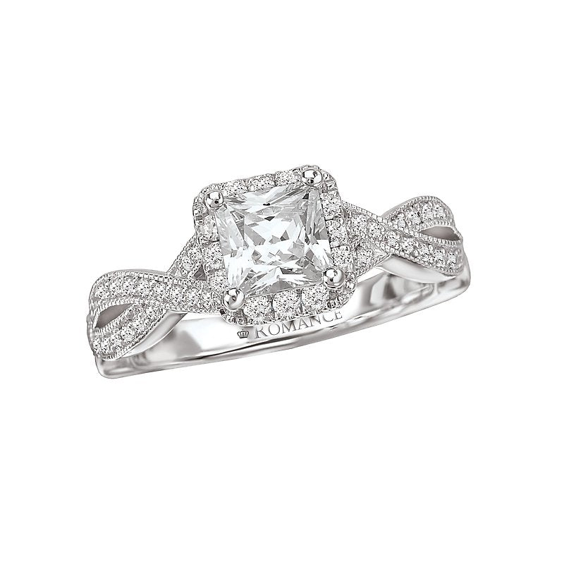 Orbelle 14K White Gold Halo Diamond Engagement Semi-Mount Ring