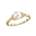 Luxora 14K Yellow Gold Ladies Fashion Ring with Freshwater Pearls and Diamonds