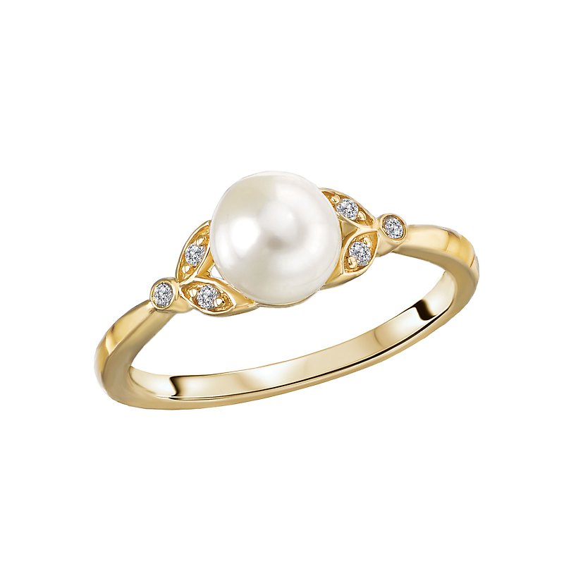 Luxora 14K Yellow Gold Ladies Fashion Ring with Freshwater Pearls and Diamonds