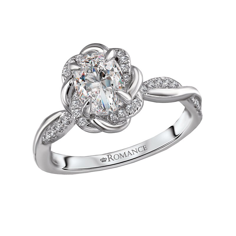 Orbelle Halo Semi-Mount Diamond Ring | 14K White Gold Oval Center