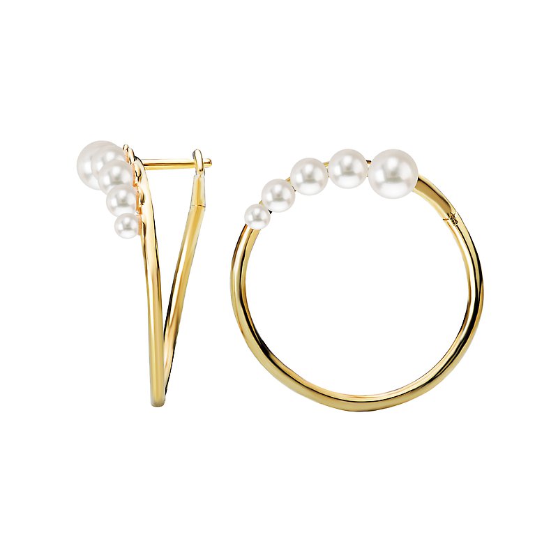 Luxora 14K Yellow Gold Freshwater Pearl Fashion Hoop Earrings
