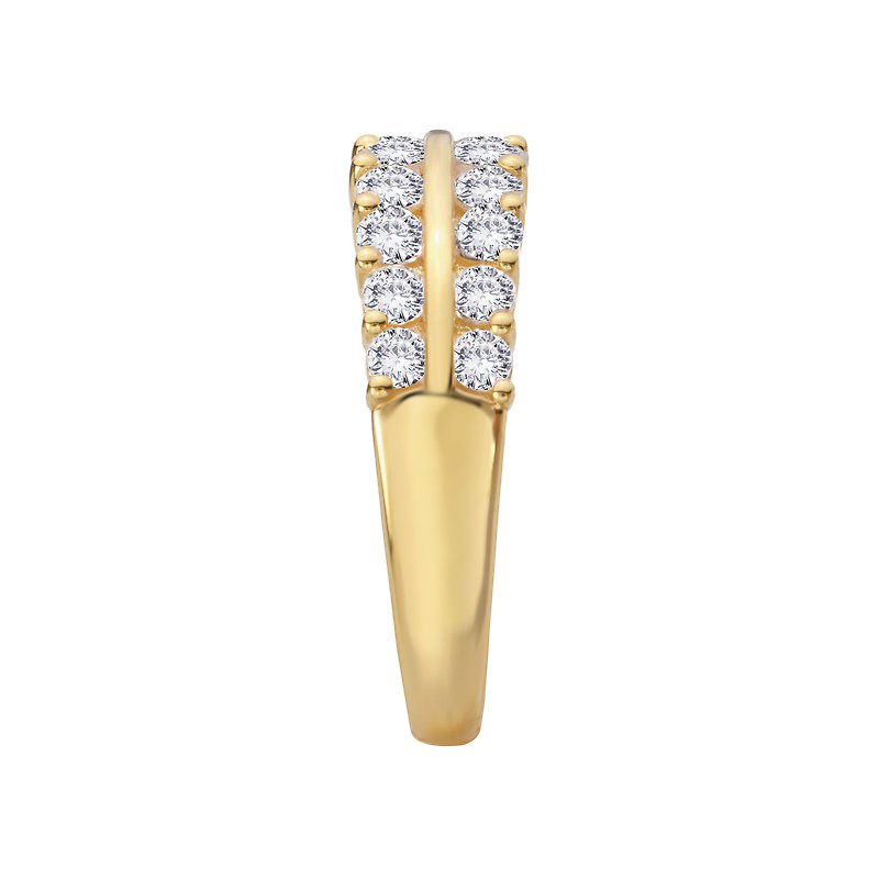 Luxora Ladies Fashion Two Row Diamond Ring | Classic 14K Yellow Gold Round White Diamond Ring
