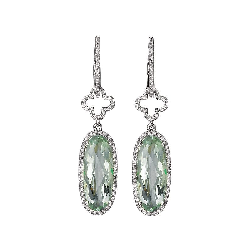 Luxora Green Amethyst and Diamond Drop Earrings in 14K White Gold