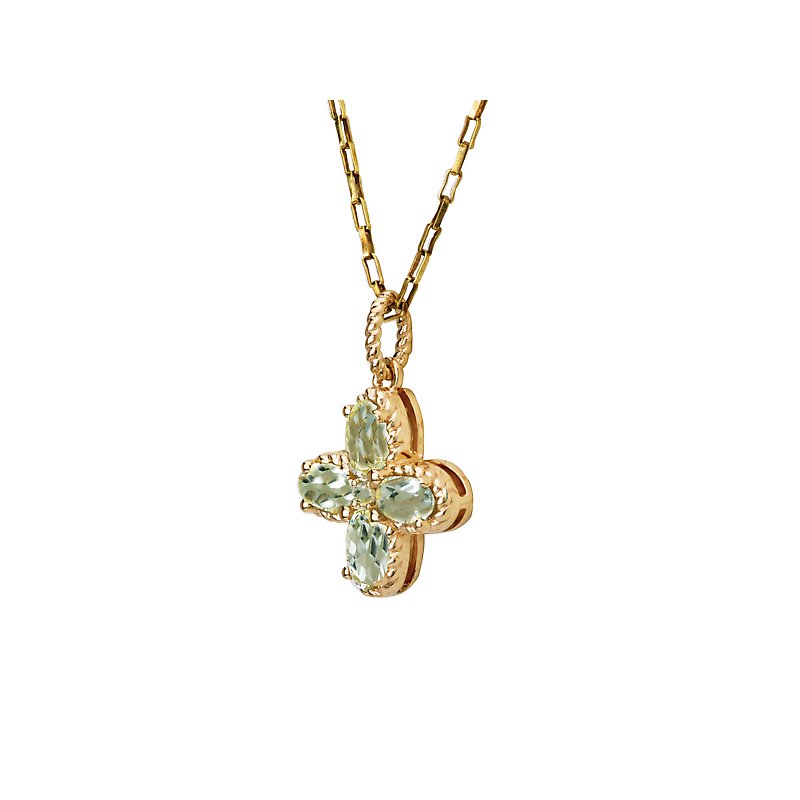 Luxora Green Amethyst Flower Pendant in 14K Yellow Gold