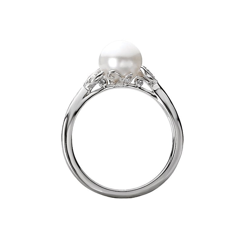 Luxora Classic 14K White Gold Diamond and Freshwater Pearl Fashion Ring