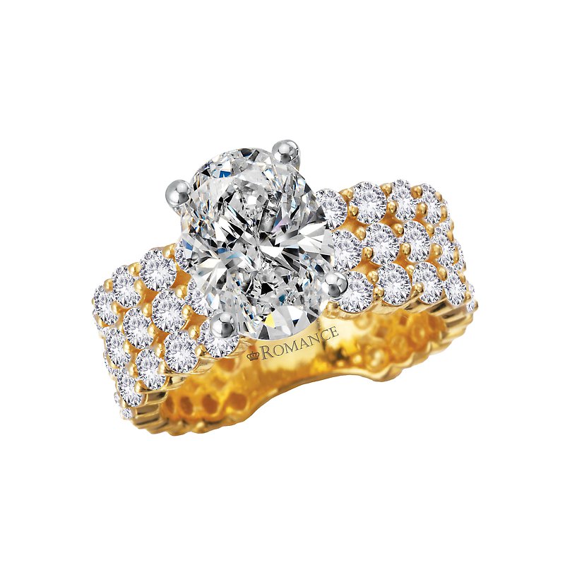 Orbelle Triple Row Band Semi-Mount Engagement Ring in 14K Yellow Gold with Oval Center Setting