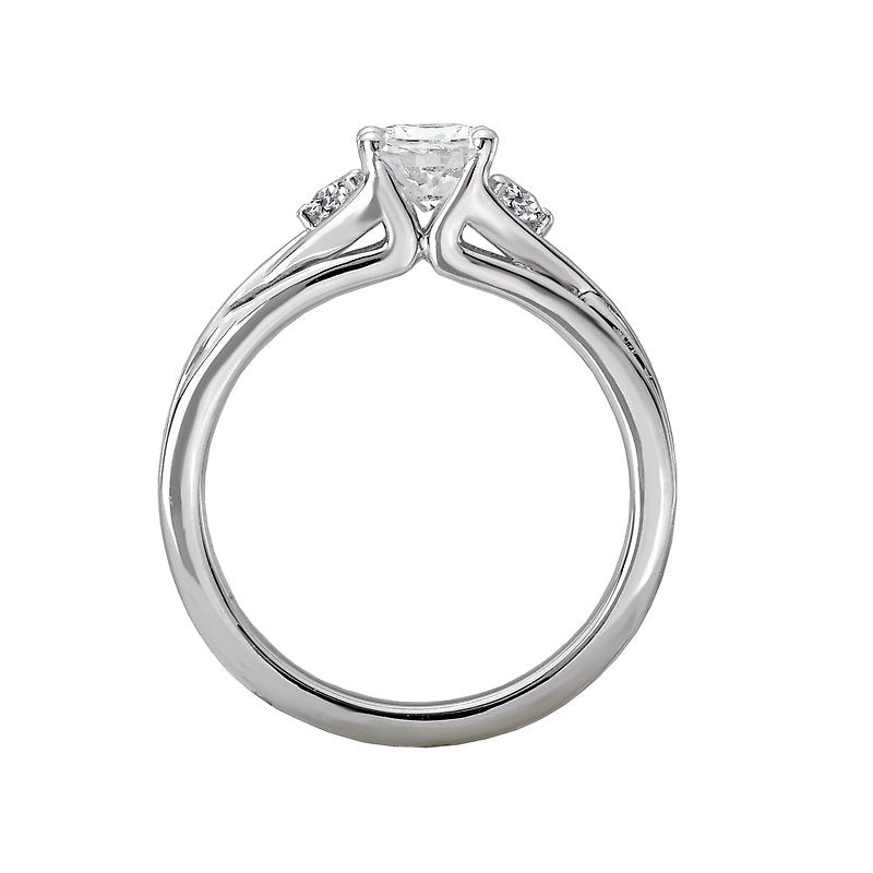 Glemera 3 Stone Semi-Mount Diamond Ring - 14K White Gold Oval 7x5mm
