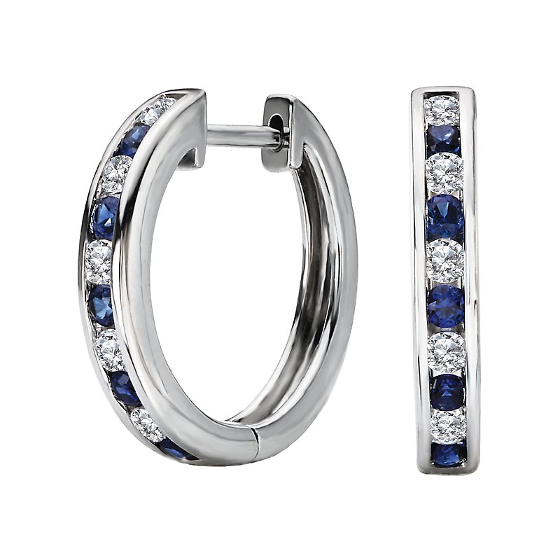 Luxora White Gold Diamond and Sapphire Hoop Earrings