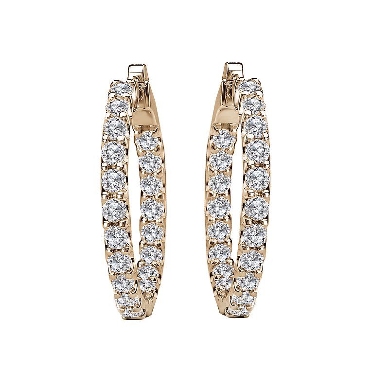 Luxora 14K Yellow Gold Diamond Hoop Earrings - Classic In and Out Style