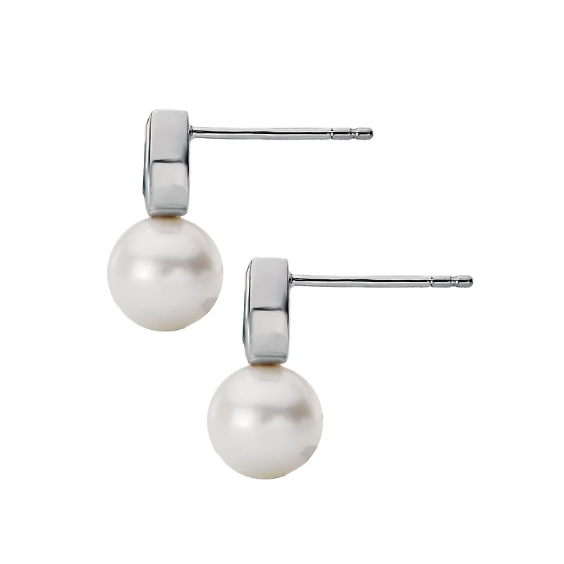 Luxora Pearl and Blue Topaz Earrings - 14K White Gold Post Style