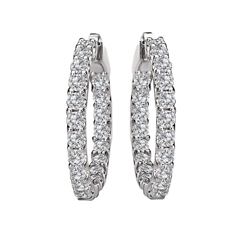 Luxora 14K White Gold Diamond Classic Hoop Earrings