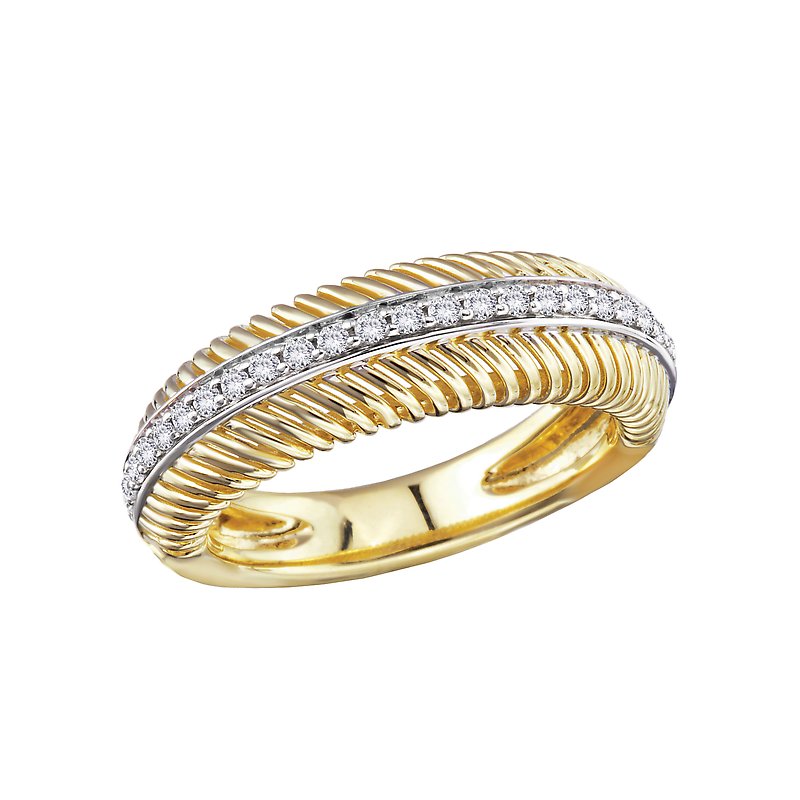 Luxora Two-Tone Ladies Fashion Diamond Ring - Classic Style 14kt Yellow and White Gold Band with Round Diamonds