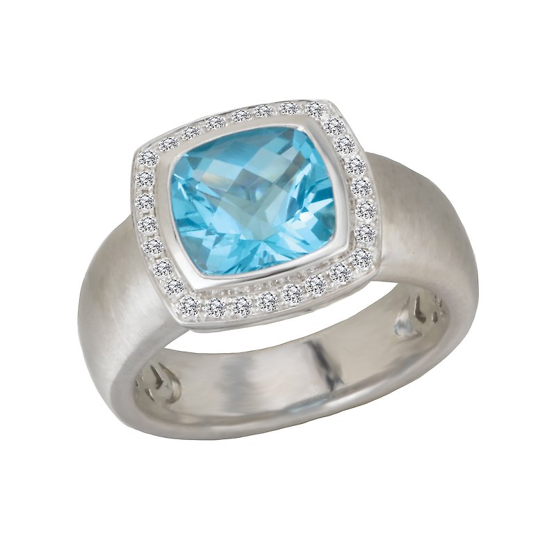Luxora 14K White Gold Blue Topaz Diamond Halo Ring