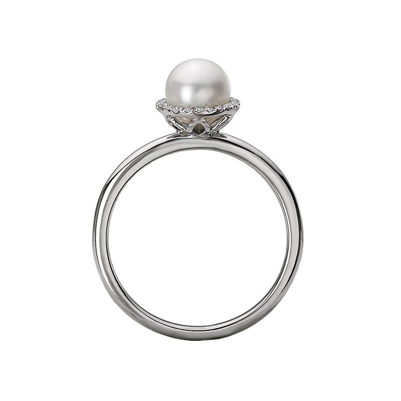 Luxora Ladies Fashion Ring - 14K White Gold Halo Diamond Pearl Ring