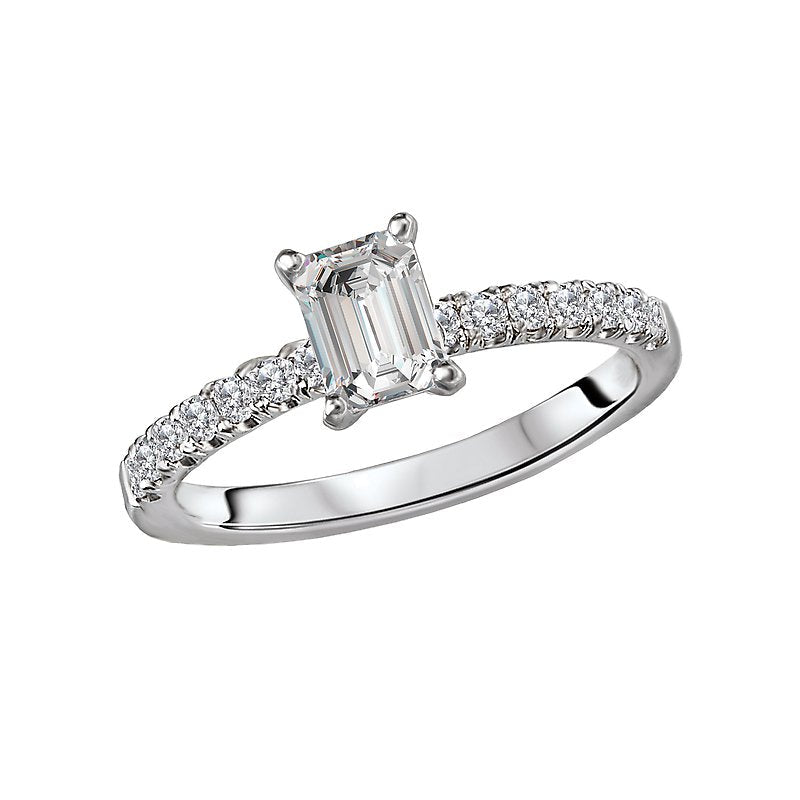 Glemera Diamond Semi-Mount Engagement Ring - 14K White Gold Solitaire with Emerald Shape Center Stone