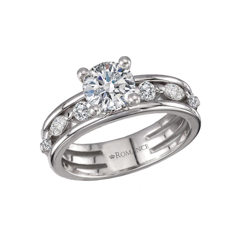 Orbelle Three Row Semi-Mount Diamond Engagement Ring in 14K White Gold