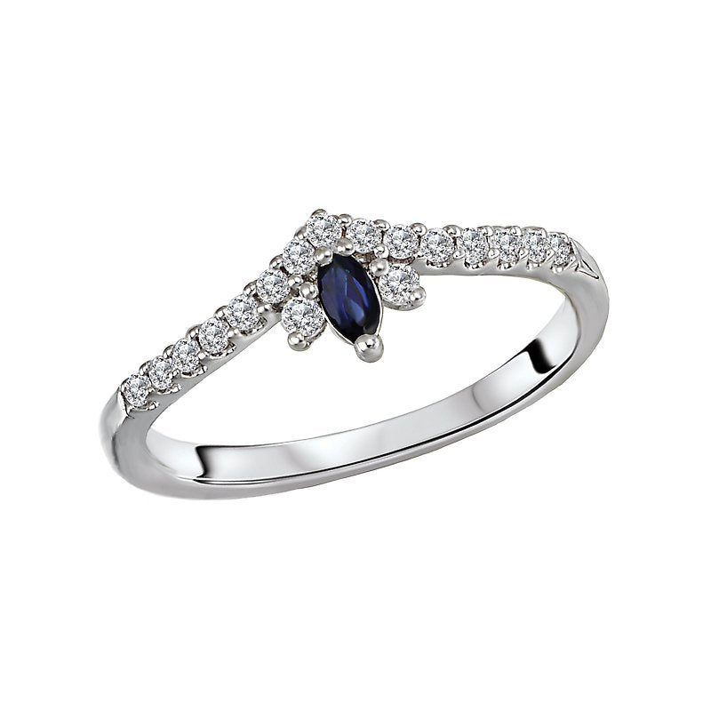 Luxora Diamond Nesting Wedding Band - 14K White Gold with Marquise Sapphire and Round Diamonds