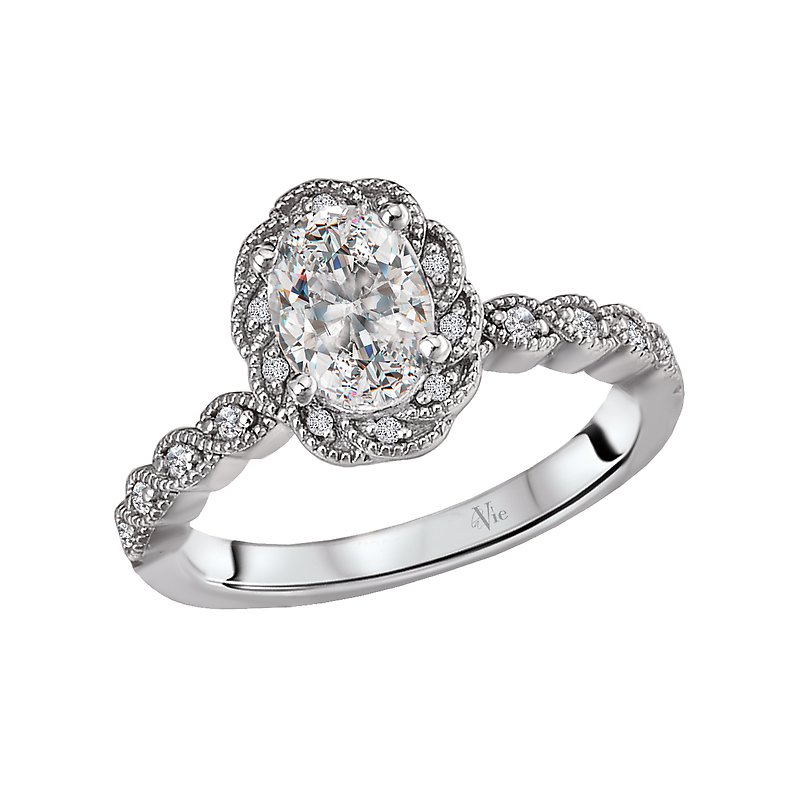 Glemera Halo Oval Diamond Semi-Mount Ring in 14K White Gold