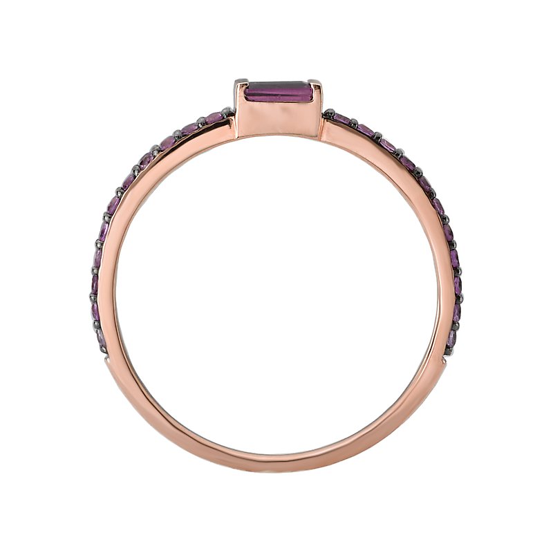 Luxora 14k Rose Gold Rhodolite Garnet Baguette Fashion Ring with Pink Sapphire Accents