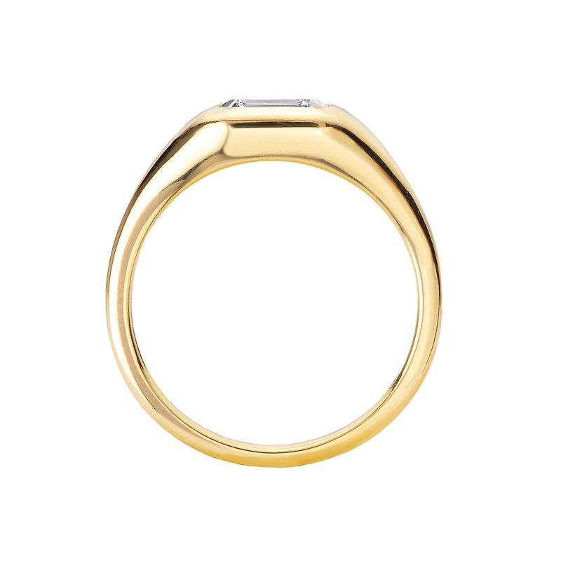 14K Yellow Gold Signet Fashion Ring with 1ctw Lab Grown Emerald Cut Diamond