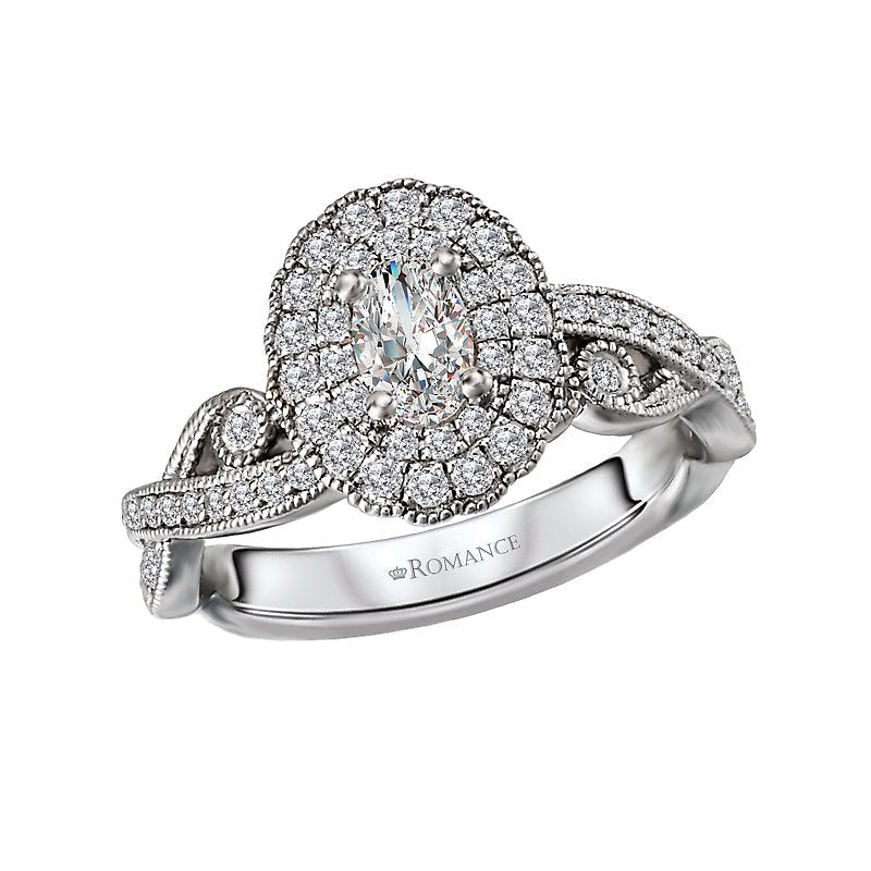 Orbelle Petite 14K White Gold Halo Engagement Ring with Oval Center Diamond