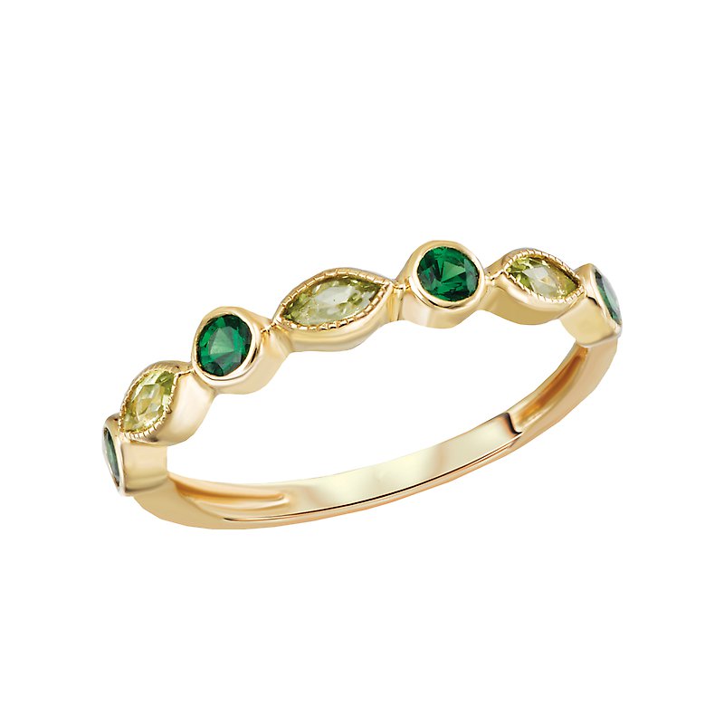 Luxora 14K Yellow Gold Peridot and Tsavorite Marquise Gemstone Fashion Ring