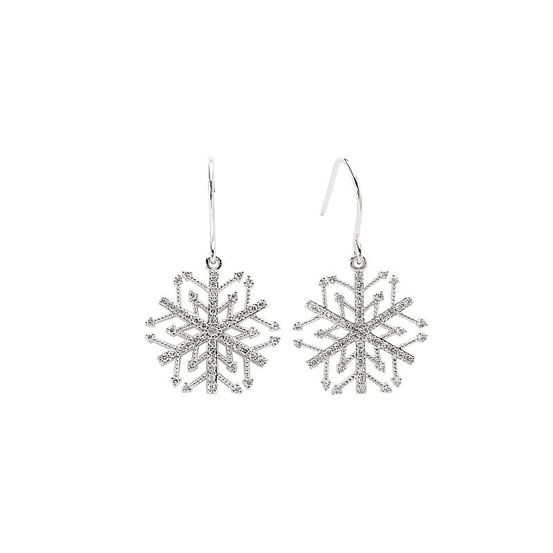 Luxora White Gold Snowflake Diamond Earrings - Fish-hook Style