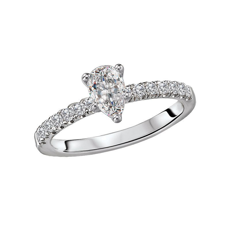 Glemera Diamond Solitaire Engagement Ring in 14K White Gold with Pear Shaped Center Diamond