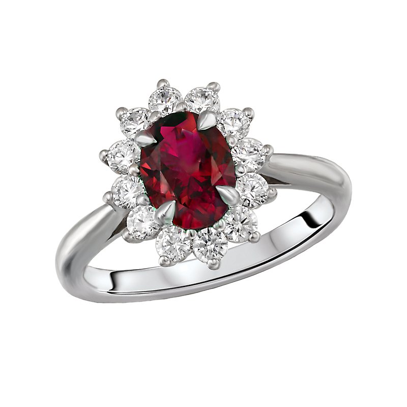 Luxora 14kt Diamond & Ruby Halo Ring - Elegant White Gold Jewelry