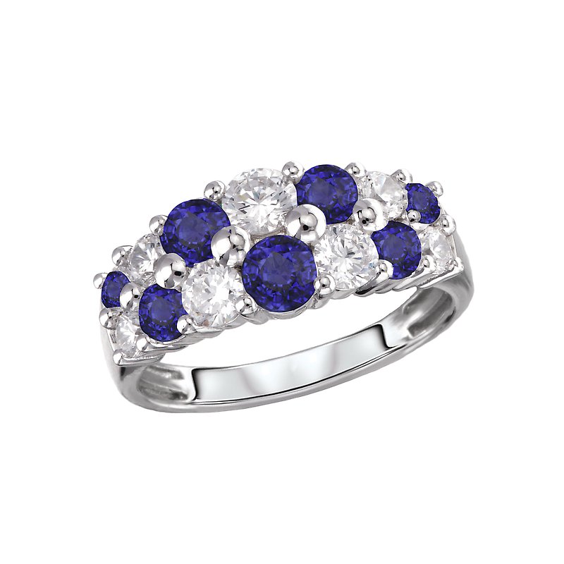 Luxora Two Row Diamond and Sapphire Fashion Ring - 14K White Gold Classic Style
