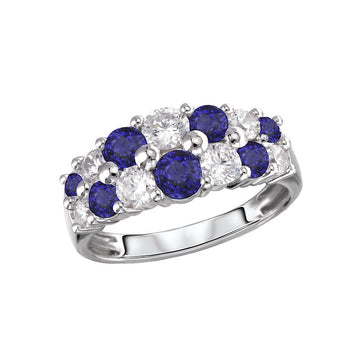 Luxora Two Row Diamond and Sapphire Fashion Ring - 14K White Gold Classic Style
