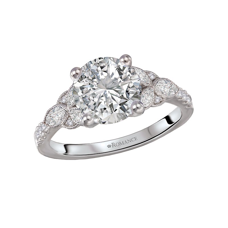 Orbelle Diamond Semi-Mount Engagement Ring | 14K White Gold Marquise & Round Diamond Ring