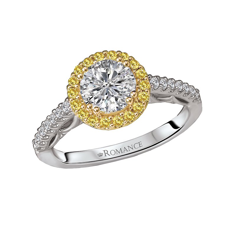 Orbelle Two Tone Halo Semi-Mount Diamond Ring in 18K White and Yellow Gold