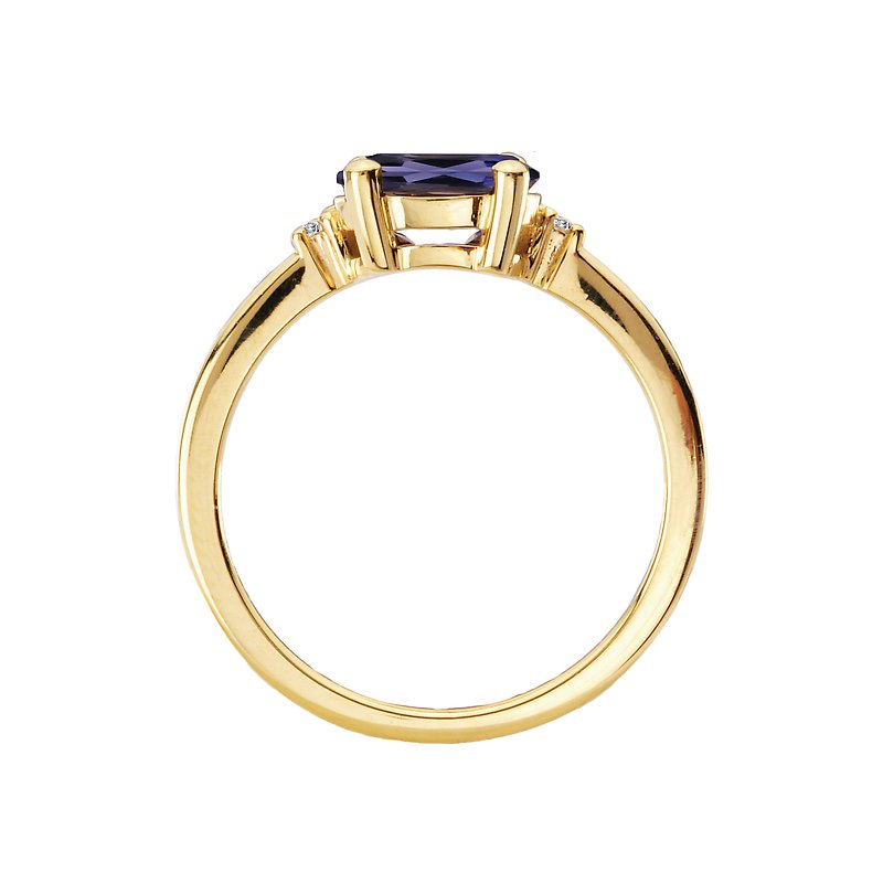 Luxora Iolite and Diamond Crown Ring - 14K Yellow Gold Fashion Jewelry